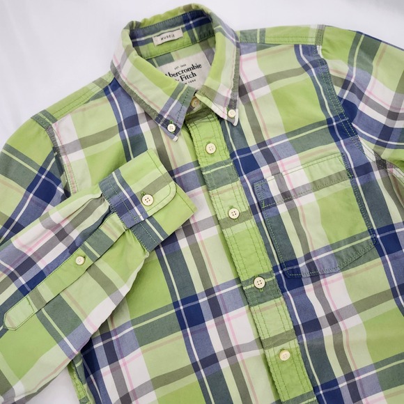 Abercrombie & Fitch Other - Abercrombie Fitch Mens Muscle Fit Shirt Small Green Blue Plaid Frat Boy Prep
